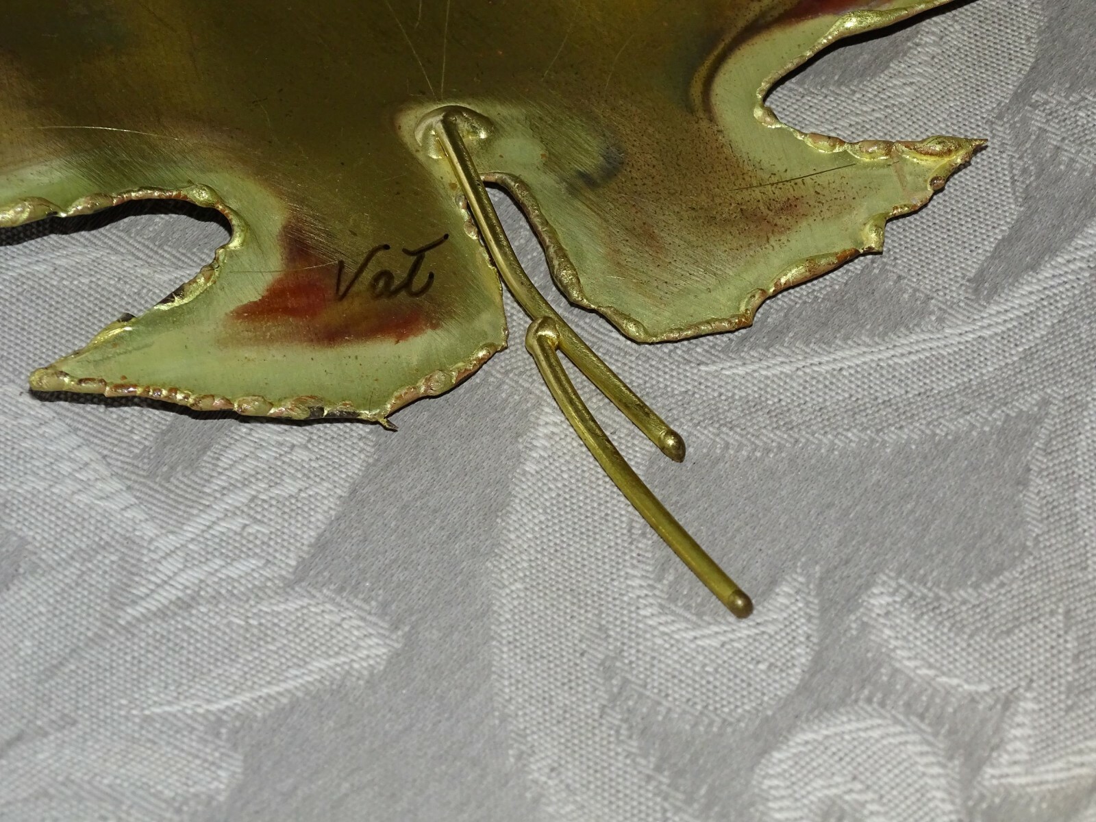 Handmade Maple Leaf Metal Bronze Gold Color Hanging Wall Decor, Signed Vat – NEW