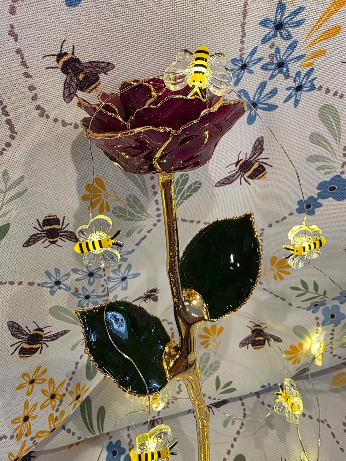 24k Gold Dipped Garnet Colored Lacquer Real Rose Valentine’s Day Holiday Gift
