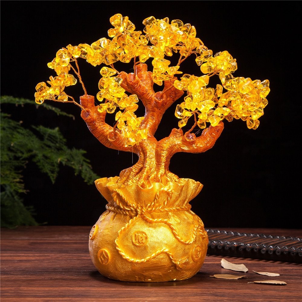 THY COLLECTIBLES Stunning Feng Shui Citrine Gemstone Quartz Bonsai Money Tree