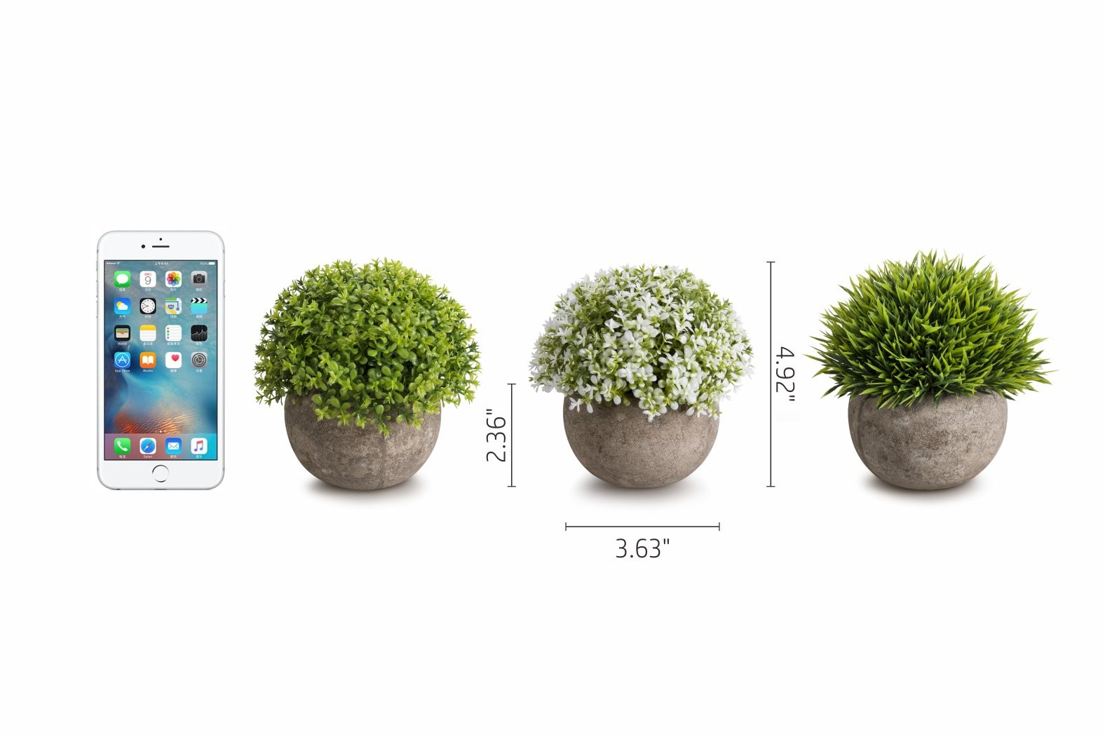 Artificial Plastic Mini Plants Unique Fake Fresh Green Grass Flower in Gray P…