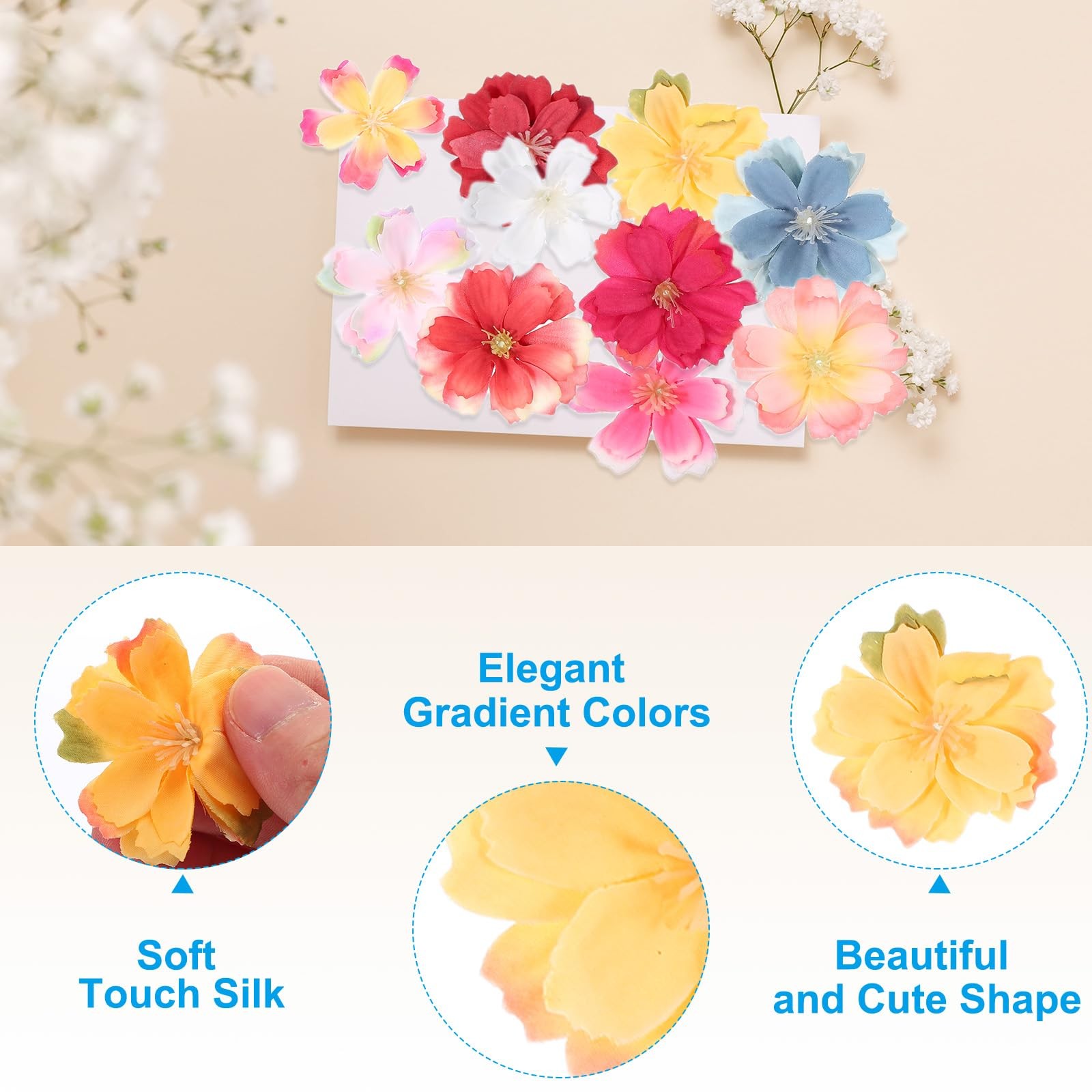100 Pcs Fake Silk Flower Heads, 1.6 Inch Artificial Cherry Blossom Faux Flowe…