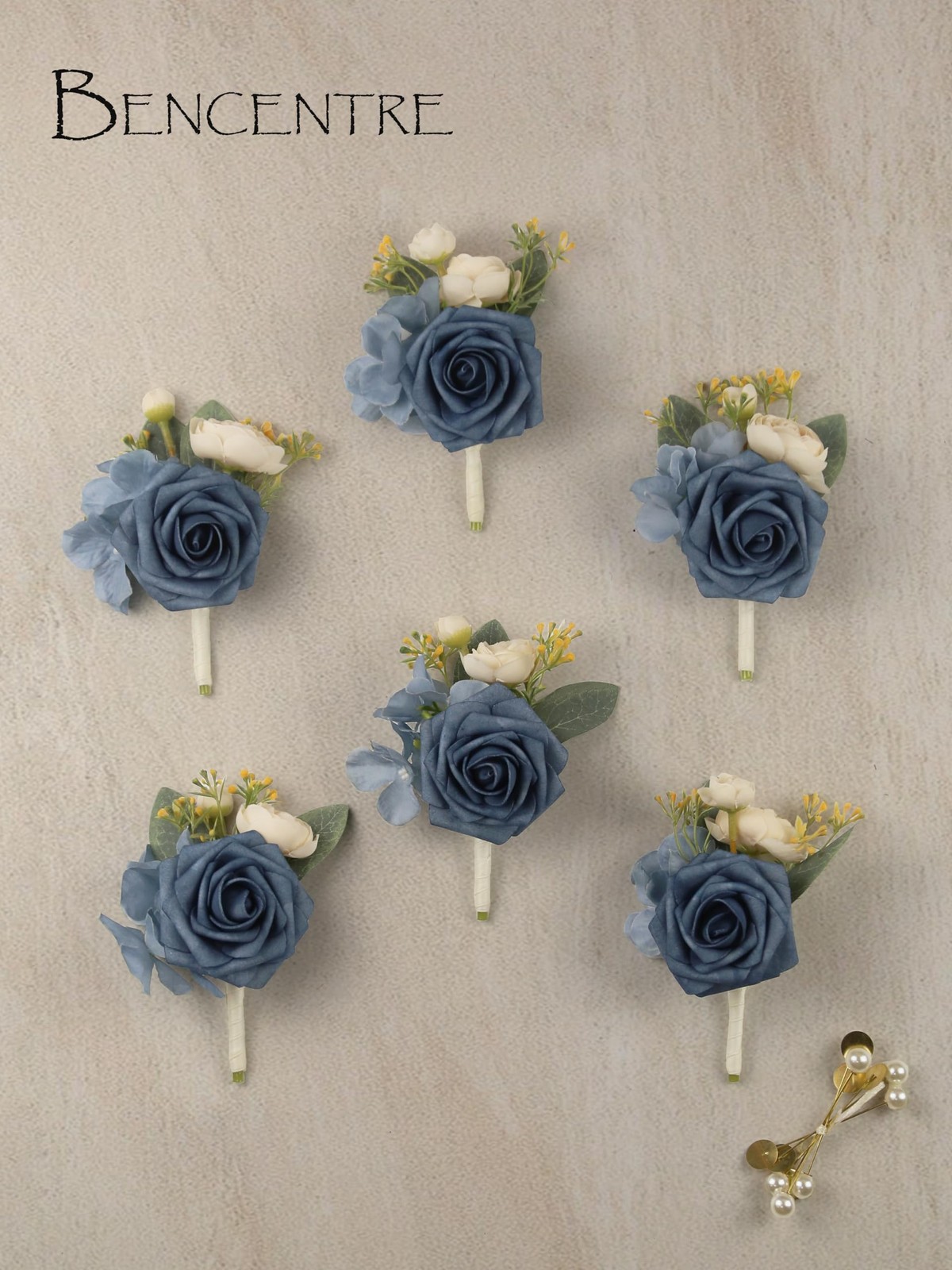 Dusty Blue Boutonniere Groom Groomsmen Wedding Anniversary Prom Party 6 PCS