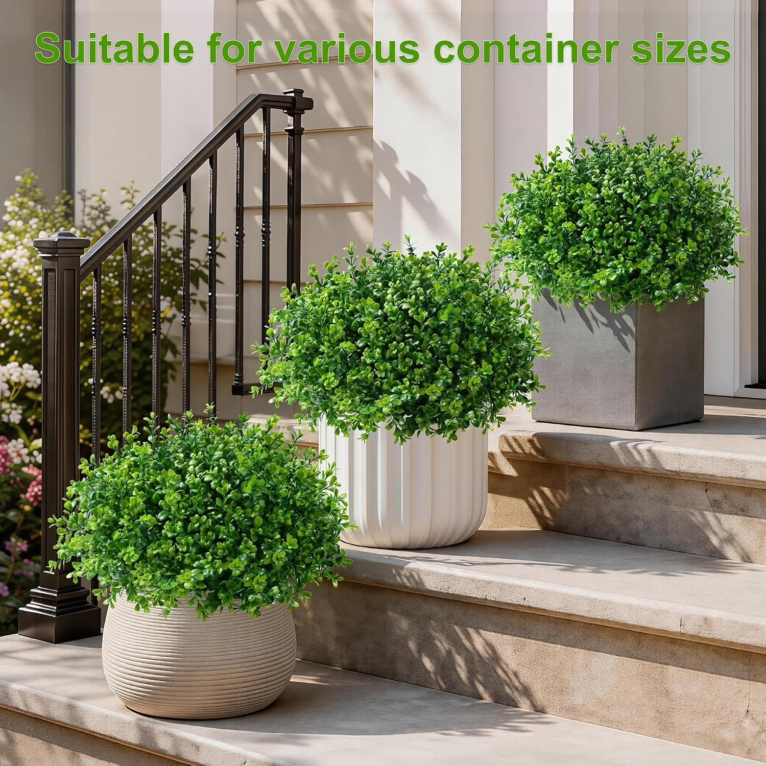Fake Plants Artificial Plants Outdoor for Front Door Decor, 2 Pack Boxwood Fake