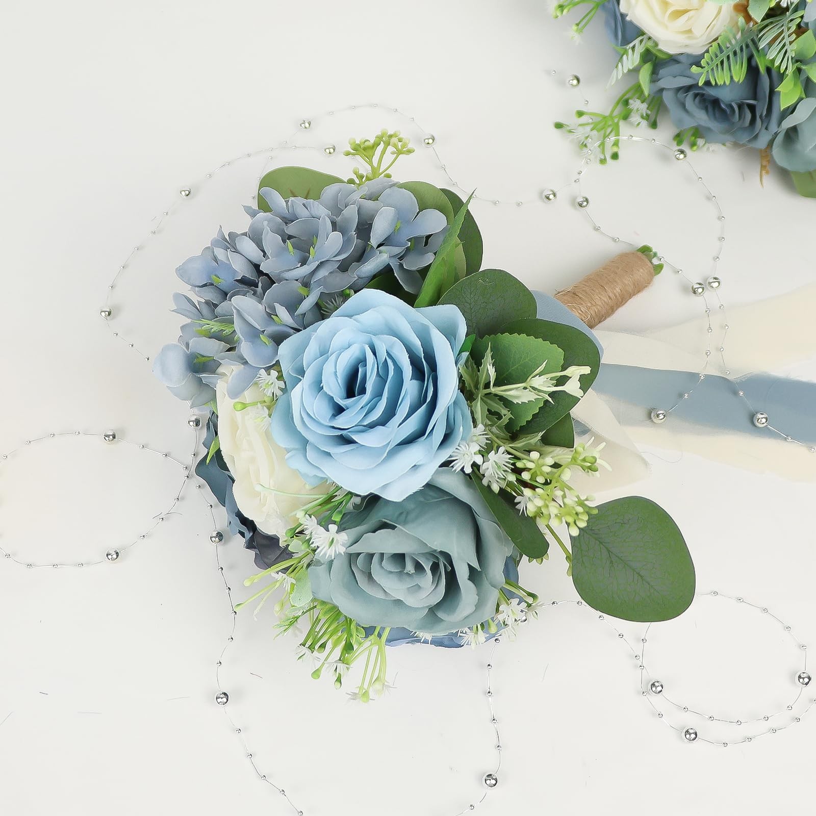 Bridesmaid Bouquets Wedding 1 Pack 9 Inch Artificial Flowers Dusty Blue White