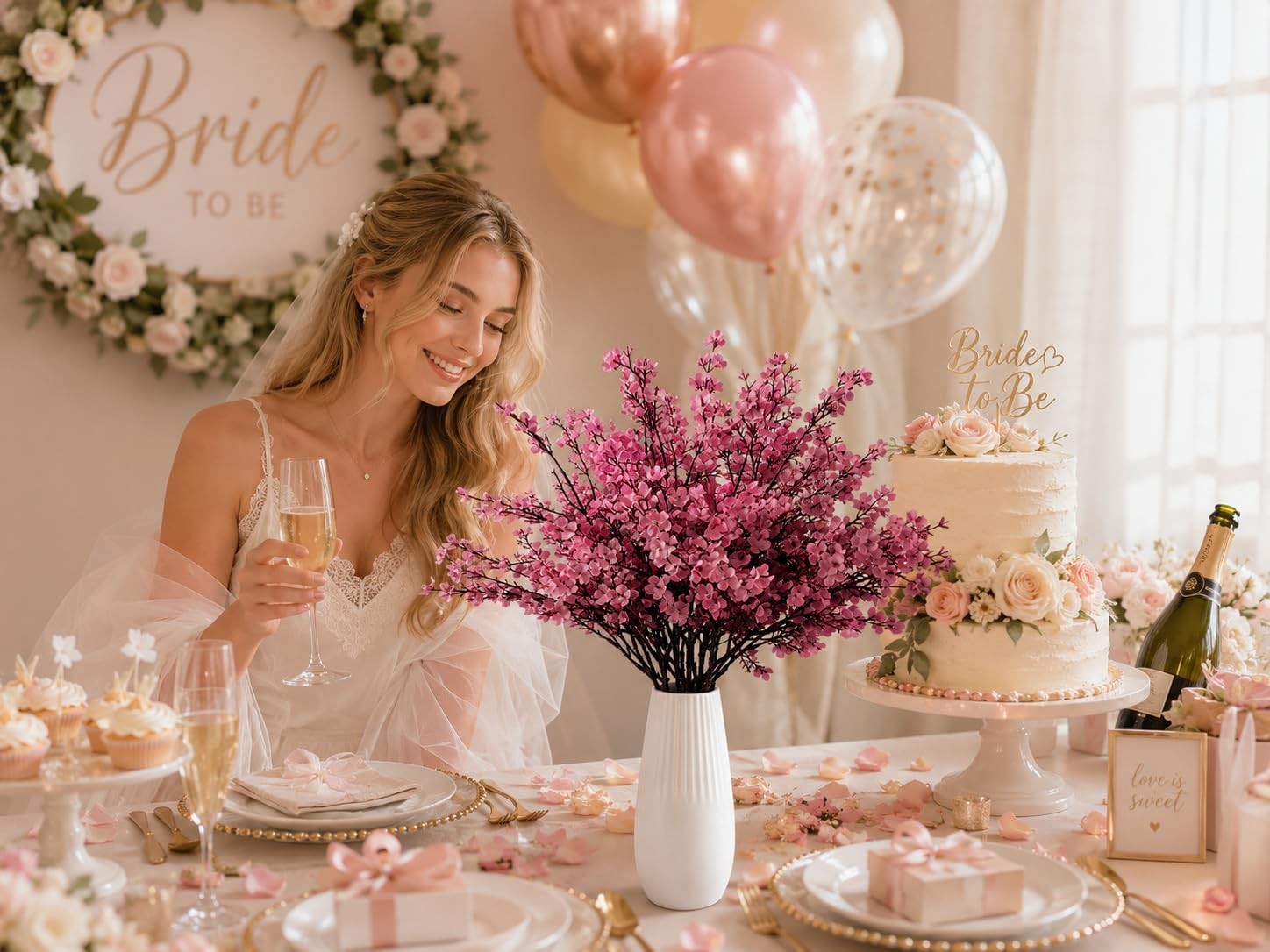 6 PCS Dusty Pink Artificial Babys Breath Flowers 18.5 Inch Silk Gypsophila