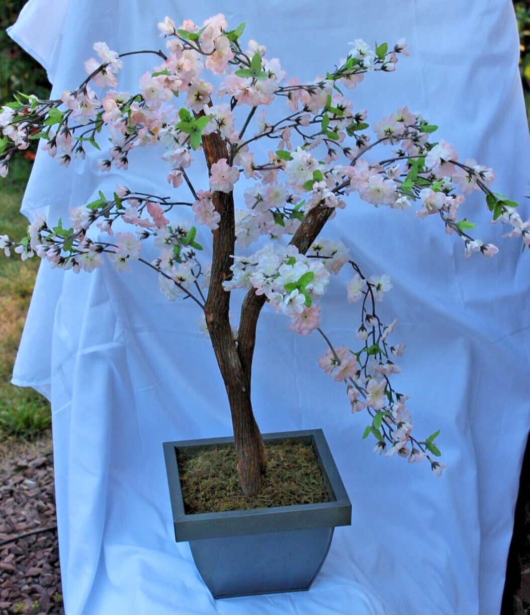 15” Cherry Blossom Bonsai Styled Artificial Tree w/Decor Planter. Retail $98