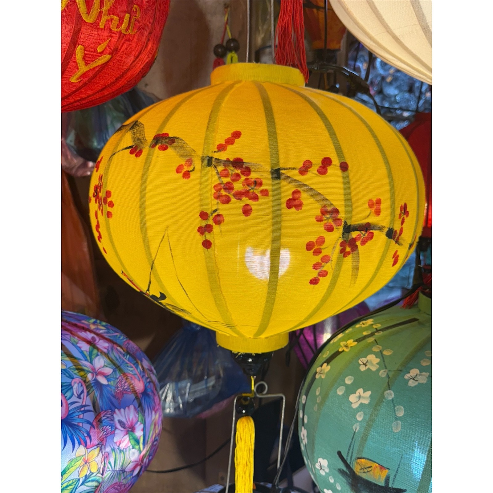 18″ Hand Painted yellow Silk Lantern Vietnamese Hanging Lamp Shade Wedding Party