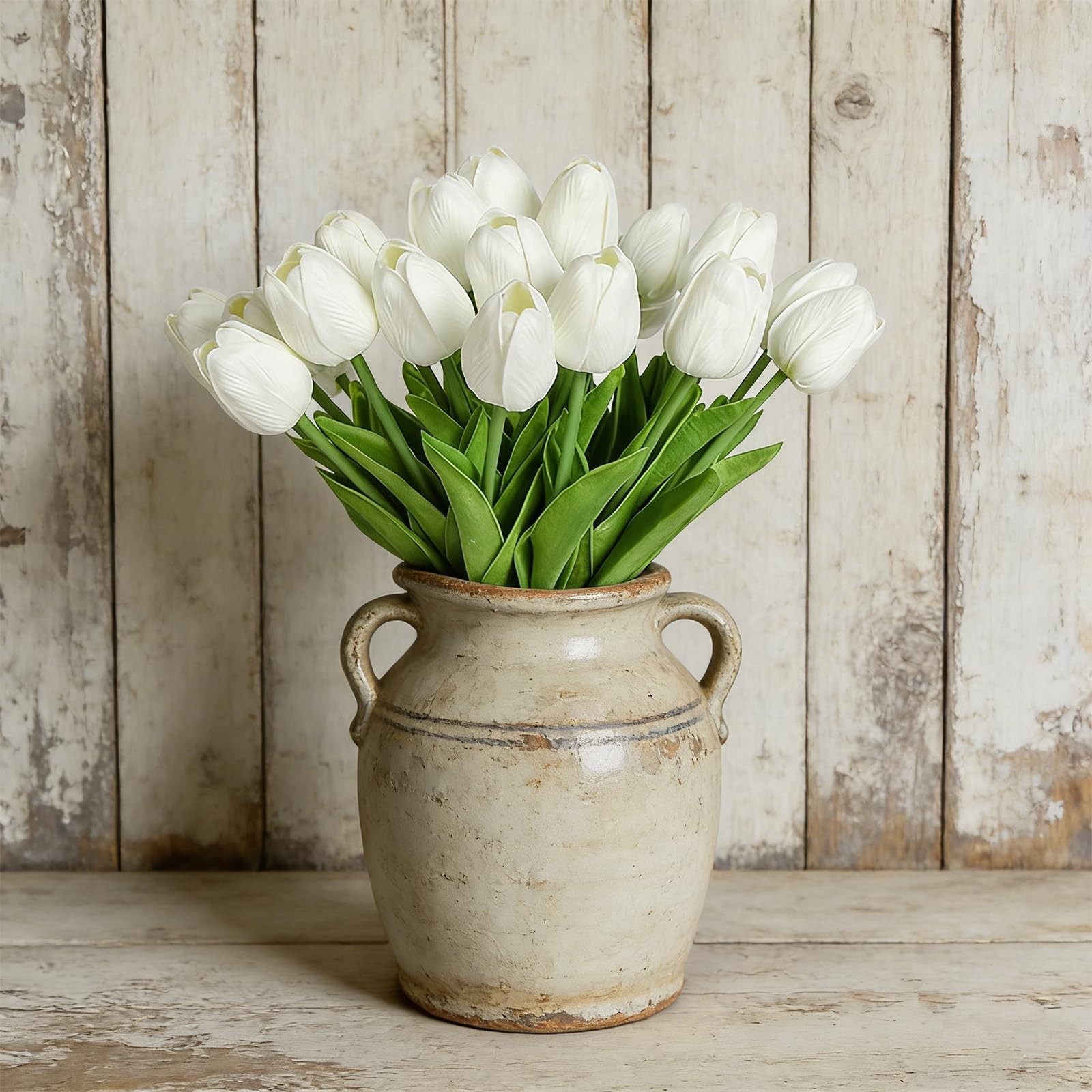 Artificial Flowers 30pcs 14″ Tall Faux Tulips, White PU Fake Tulips Flowers f…