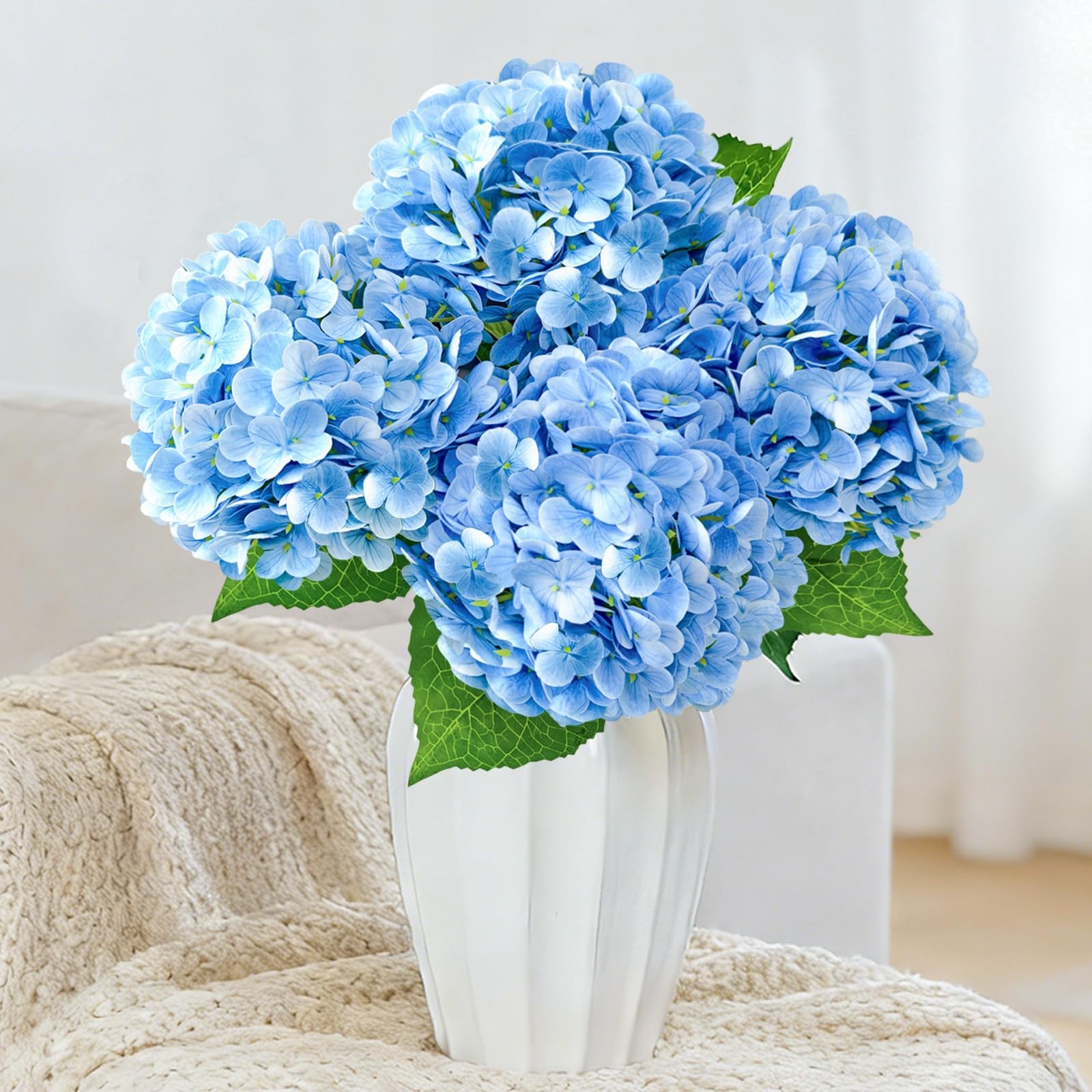 3 Pcs 21″ Real Touch Blue Hydrangea Artificial Flowers with Stems, Fake Silk …