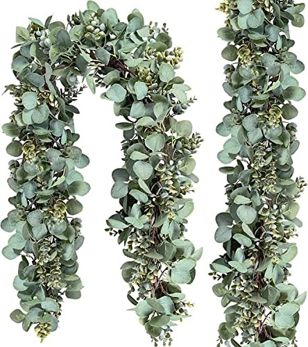 Eucalyptus Garland Total 13.1 Ft Lush Silver Dollar Leaves 2 Pack Green
