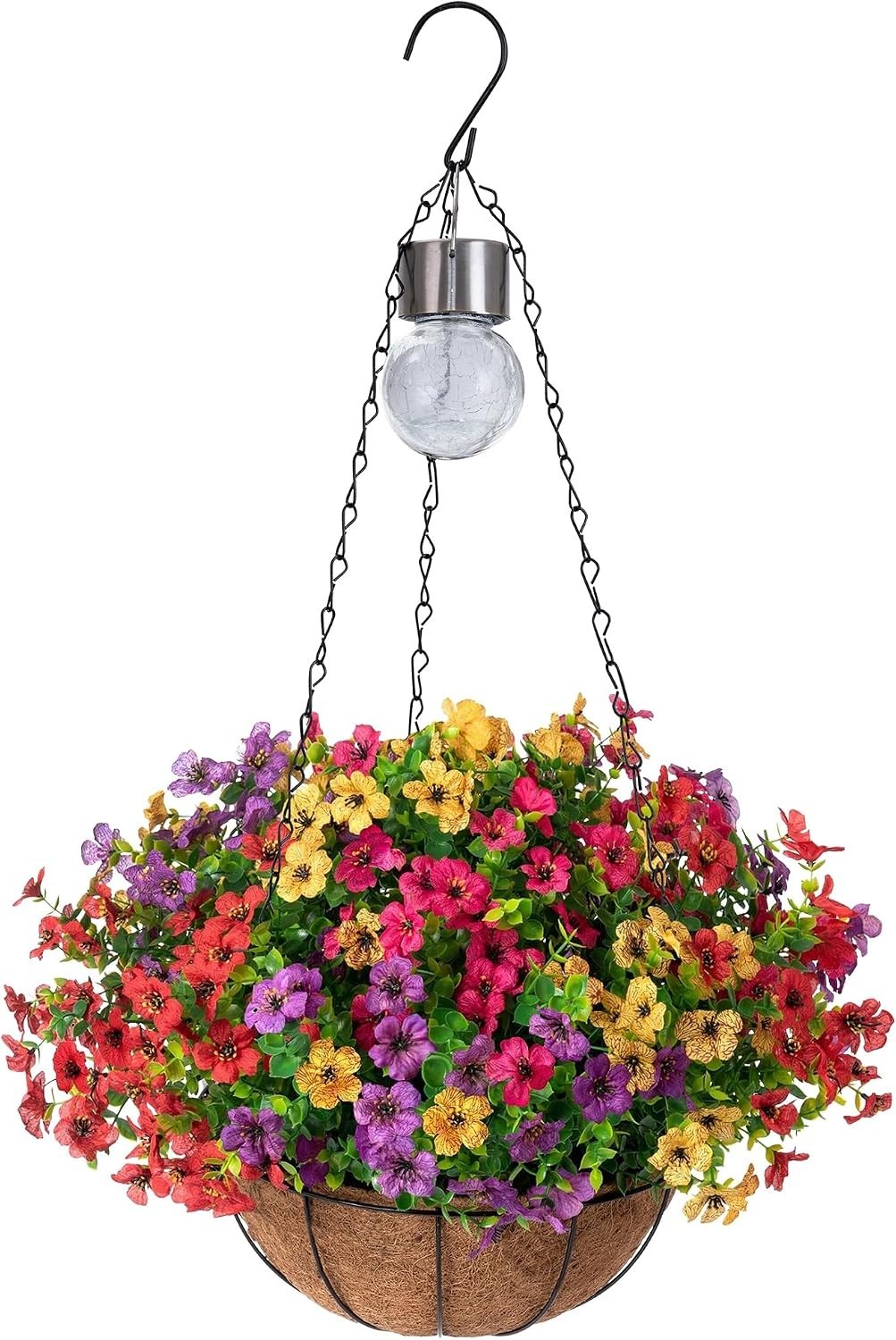 Solar Planters,Artificial Faux Plants Flowers Basket for Summer Outdoor Decor…