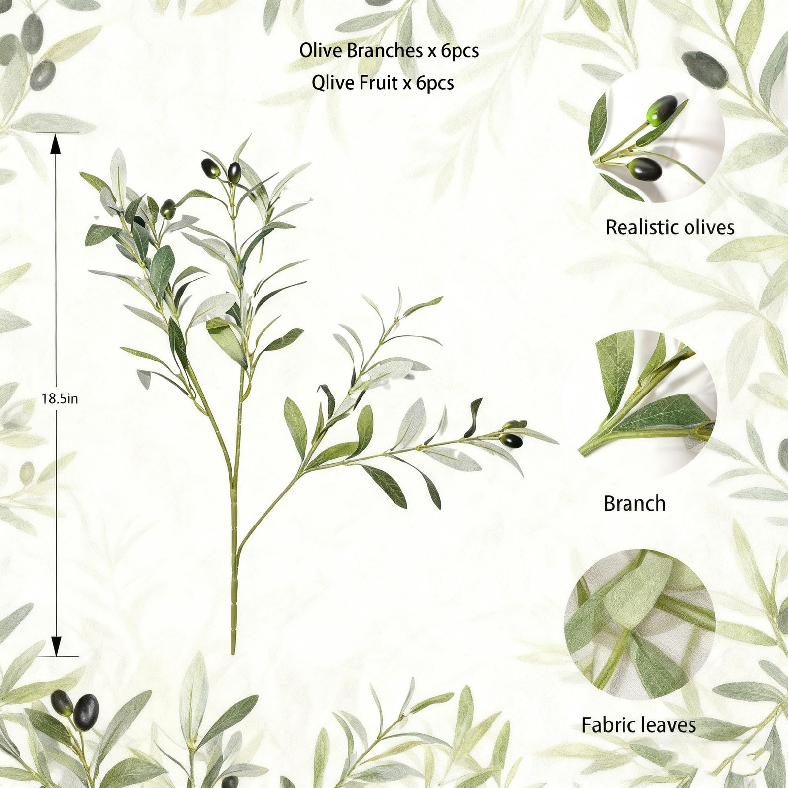 5 Pcs Faux Olive Branches – 18.5 Inch Artificial Olive Tree Branches with Fak…