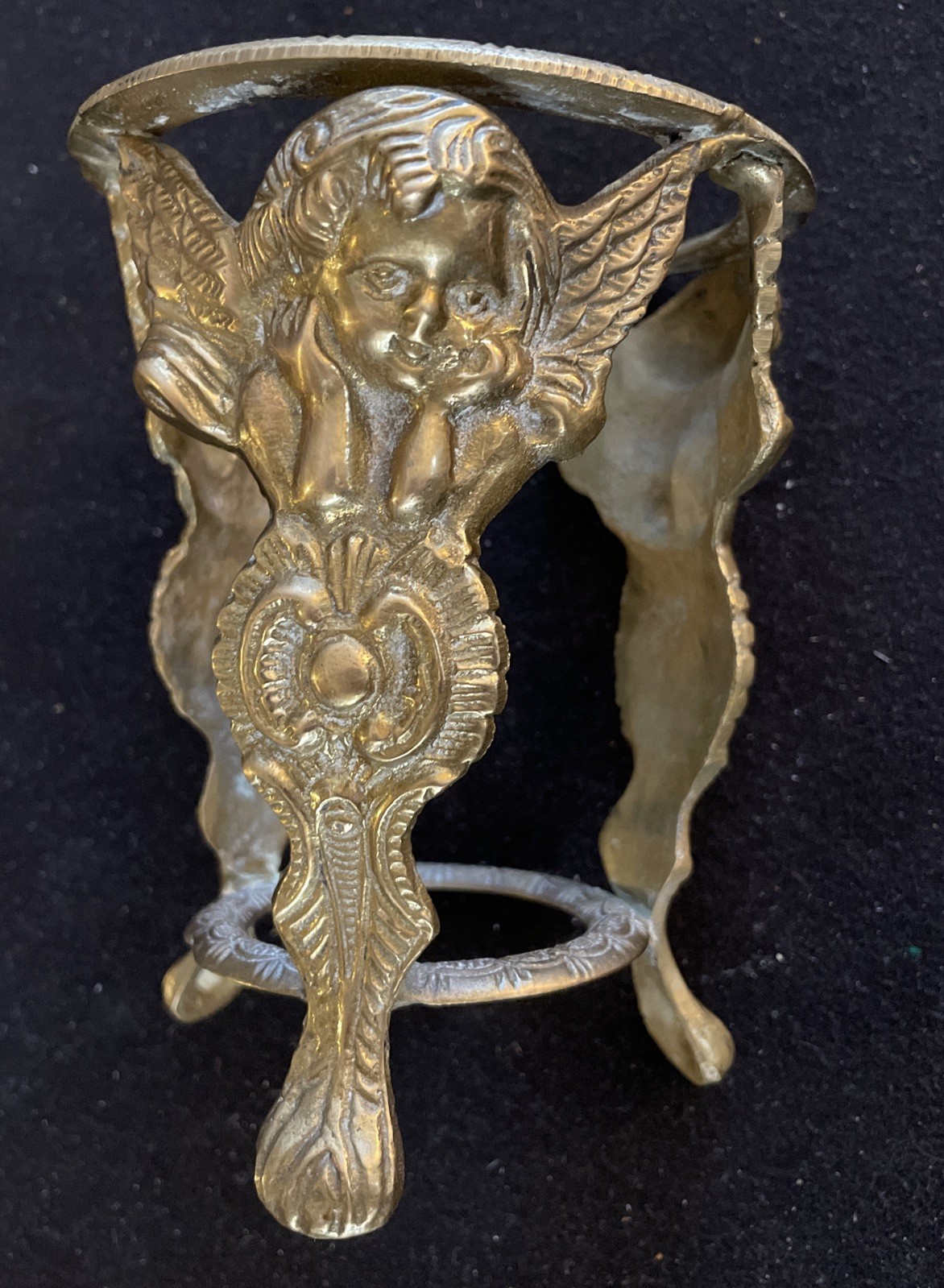 Cherub Art Noveau Victorian Brass Plant/Candle Holder, Vintage
