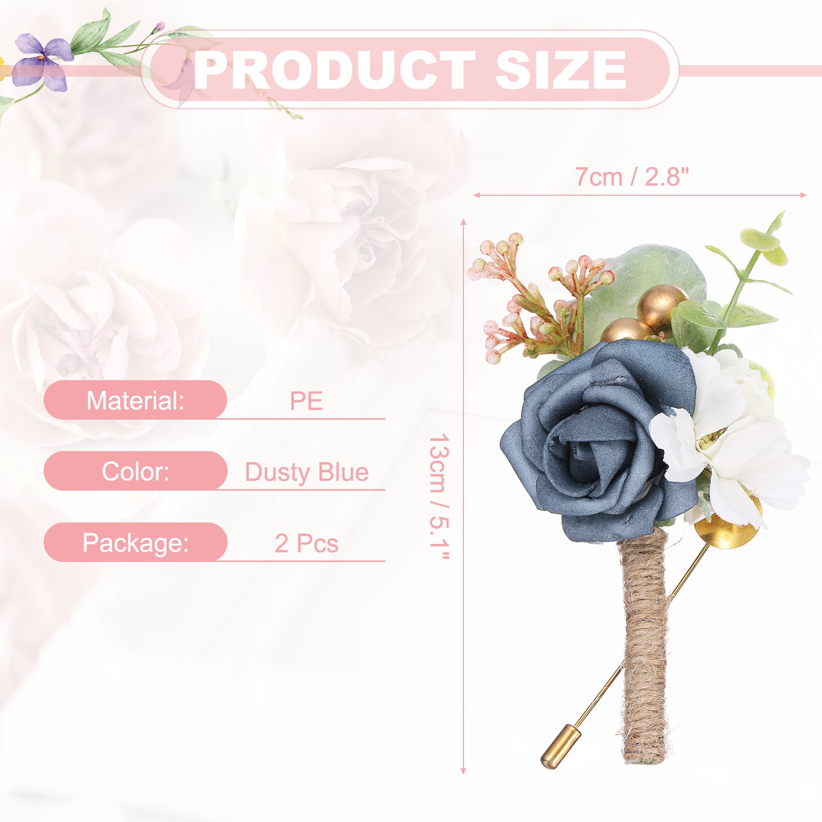 Dusty Blue Wedding Boutonnieres for Men 2Pcs Rope Artificial Flowers