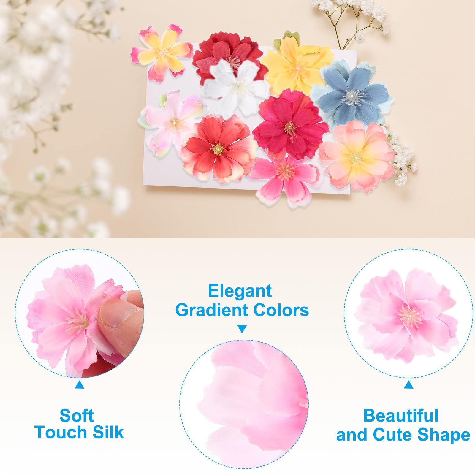 100 Pcs Fake Silk Flower Heads, 1.6 Inch Artificial Cherry Blossom Faux Flowe…