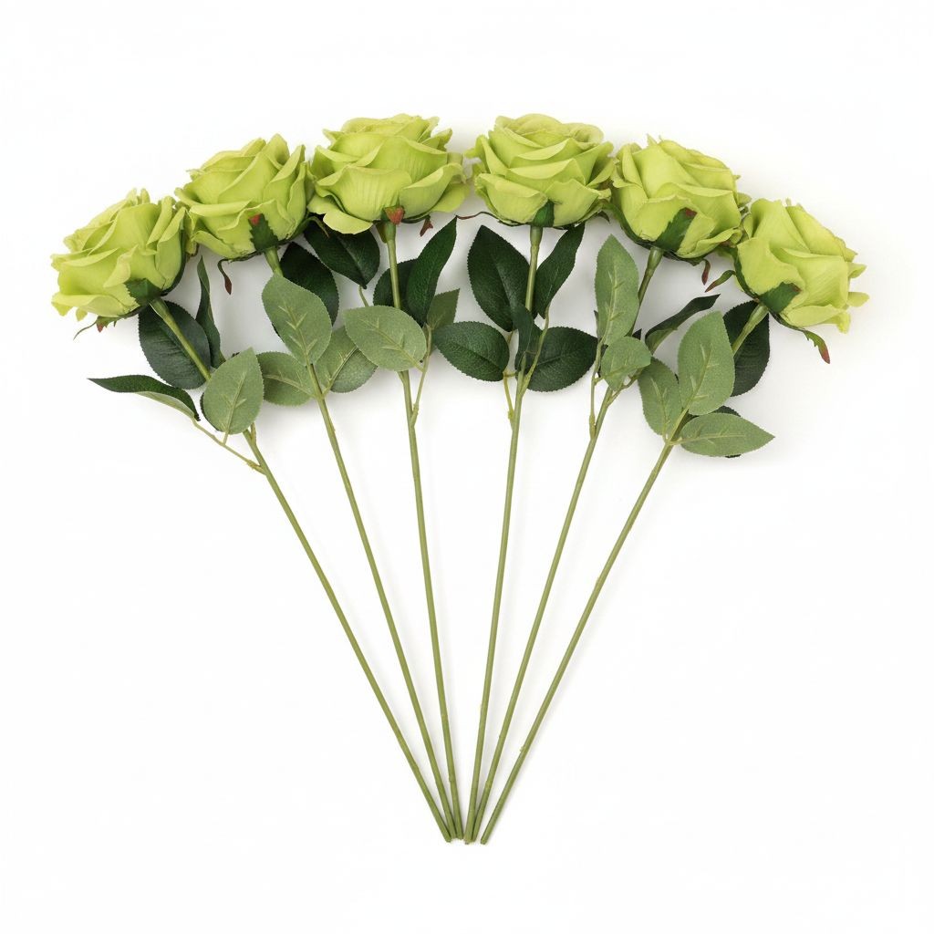 6 Green Rose Stems Faux Roses Lime Green Floral Stems Artificial Roses Farmhouse