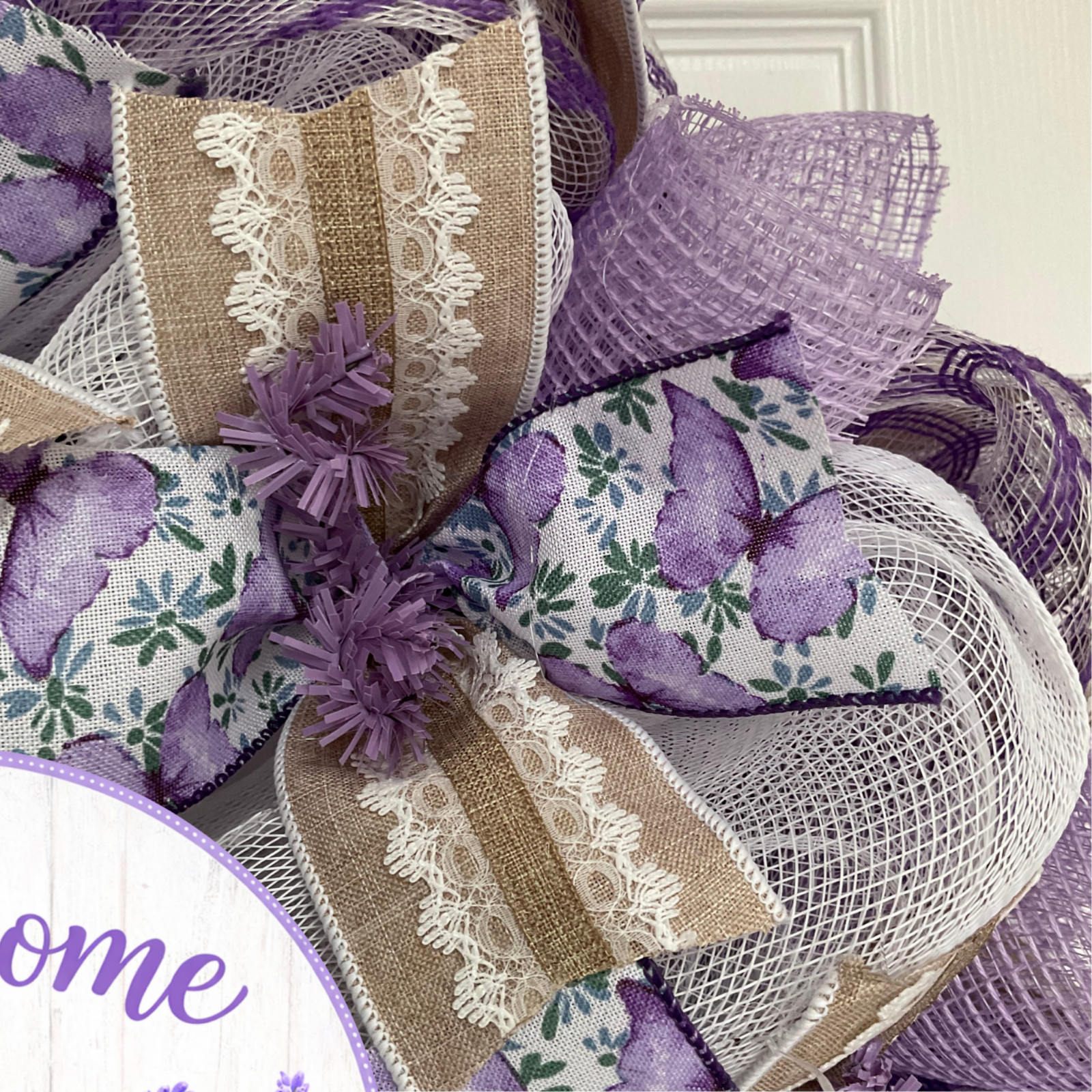 Lavender Welcome Wreath Handmade Deco Mesh 24 inch or 28 inch diameter