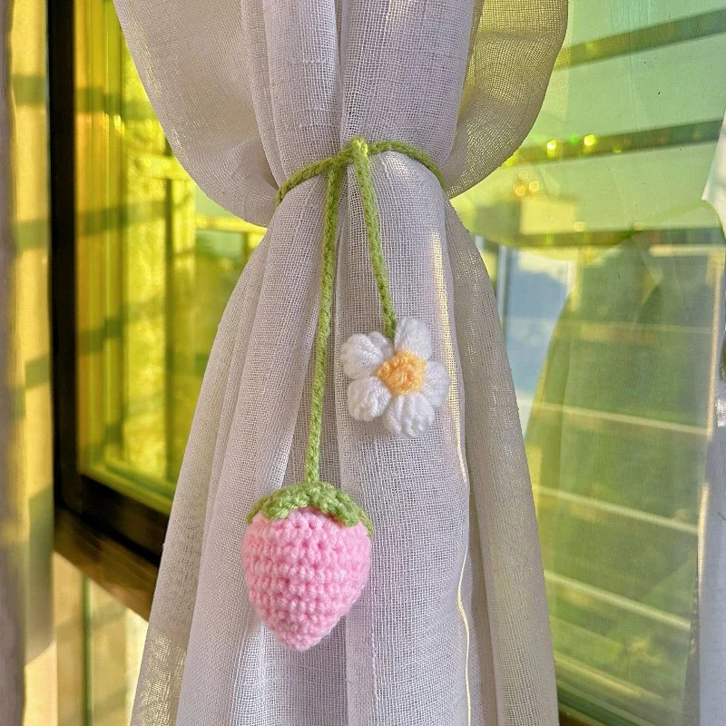Car Crochet Hanging Plant Basket Strawberry Ornament Rear View Mirror Decor