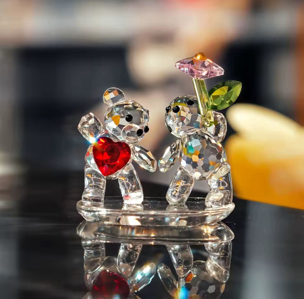 Crystal Couple Bear Figurine Glass Love Bear Statue Romantic Gift Ornament