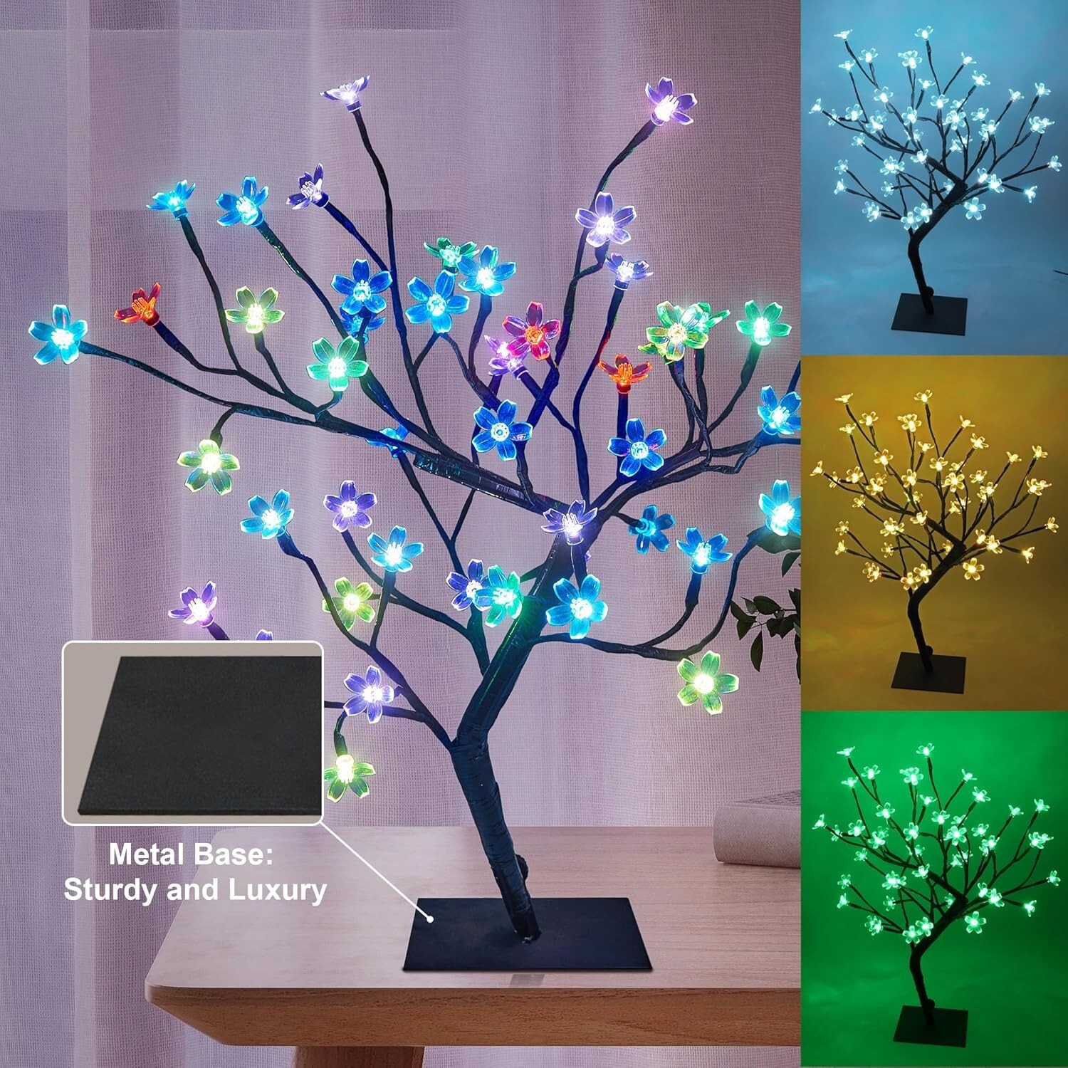 Árbol bonsái de flor de cerezo, 48 luces LED, adaptador de 24 V incluido, US NEW