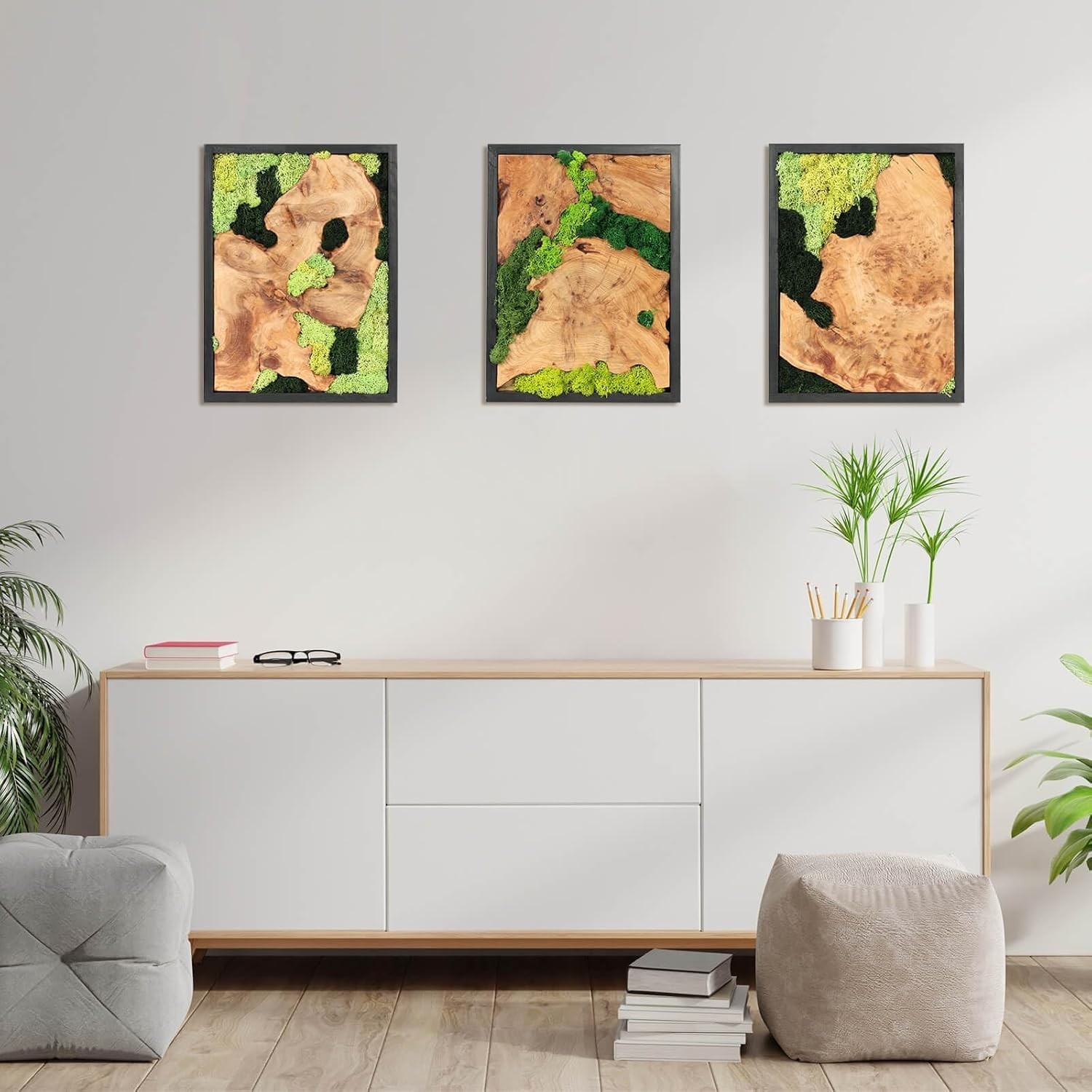 Natural Preserved Moss Wall Art – Natural moss&wood Handcrafted Rustic Charm for