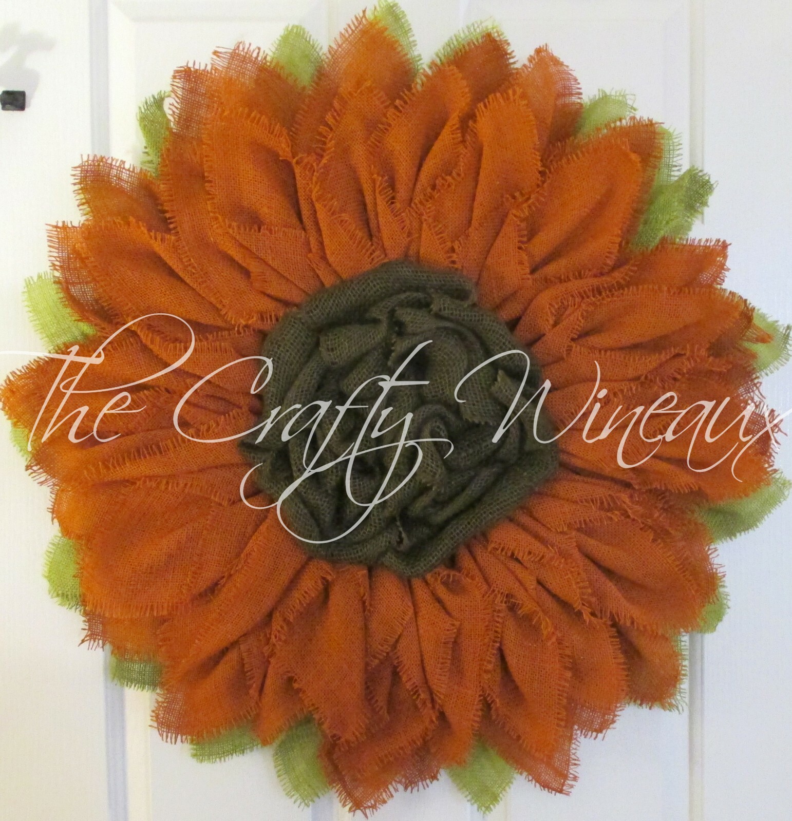 The Crafty Wineaux – Extra Thick 25″ Burnt Sienna Burlap Sunflower Wreath