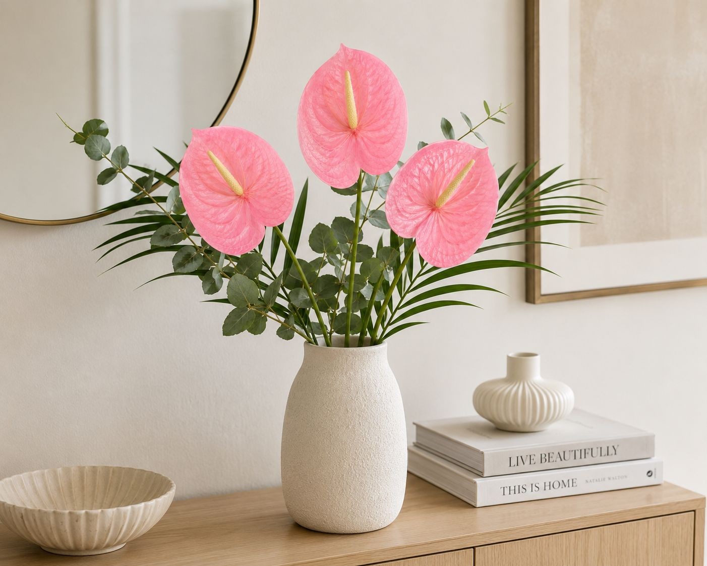 Pink Real Touch Anthurium Stem 20 Inch Faux Tropical Flower Artificial Blush Flo