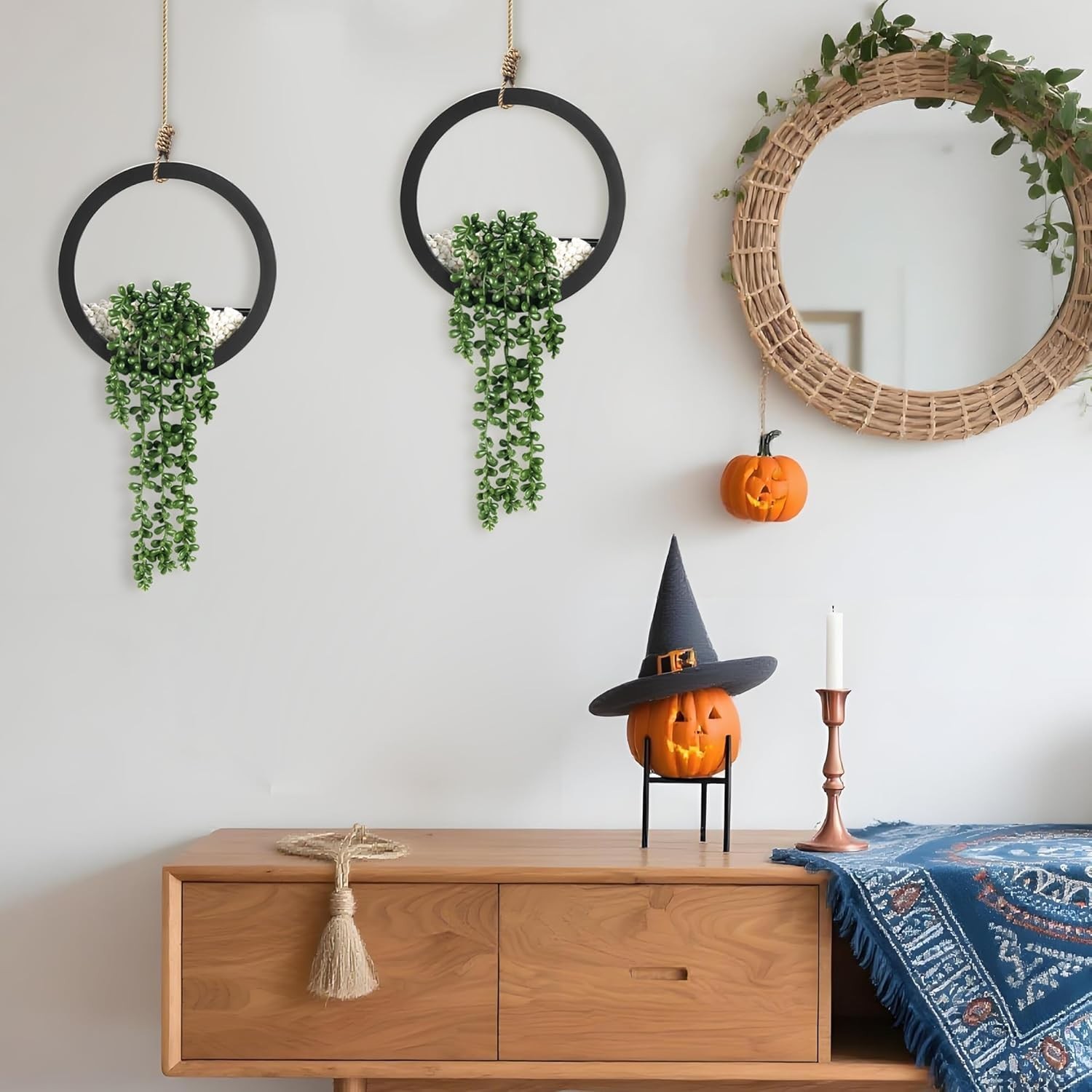 Charming 2 Pack Fake String of Pearls Plants in Stylish Black Pots – Home Decor