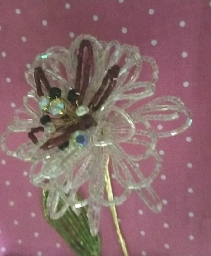 Mackenzie childs Pink/burgundy Beaded Flower Stem flowers On Stem 29″