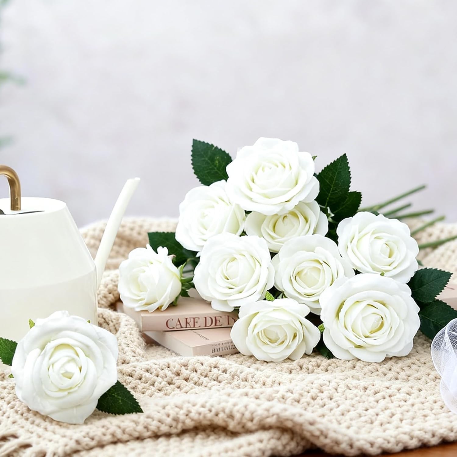 100 Pcs White Fake Roses Bulk Artificial Flowers Artificial Velvet Silk Roses