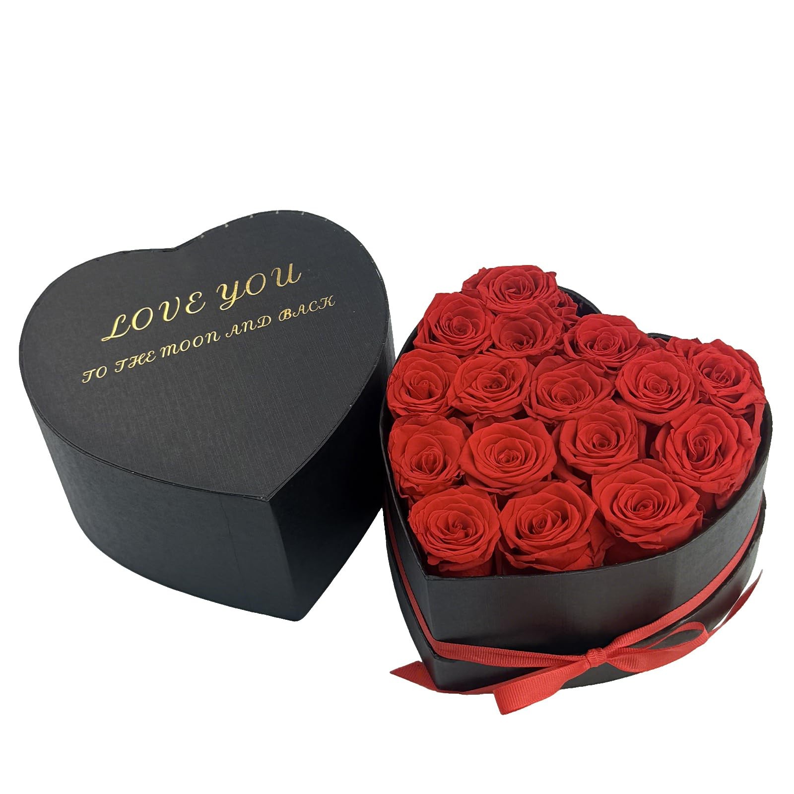 Preserved Roses Heart Shape Box Red Forever Flowers for Valentine’s Gift 16Pcs