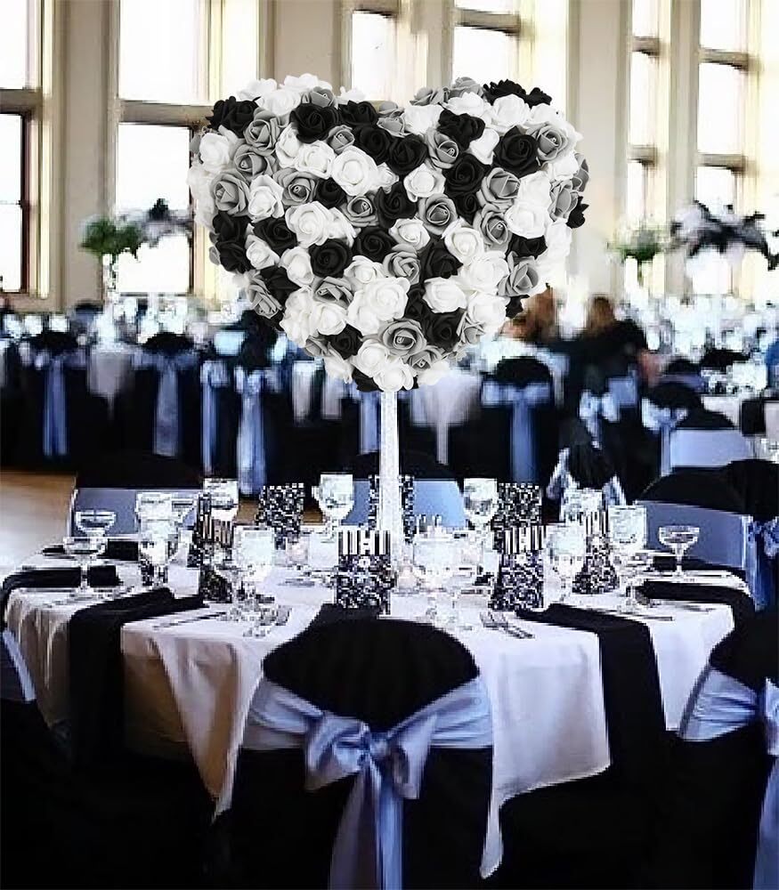 Black White Gray Foam Roses 200PCS 1.97in Artificial Flowers DIY Craft