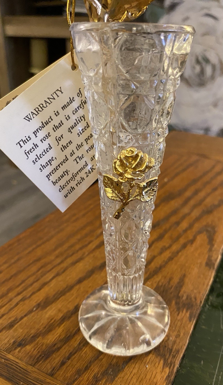 Real Rose Dipped In 24k Gold with Crystal Vase