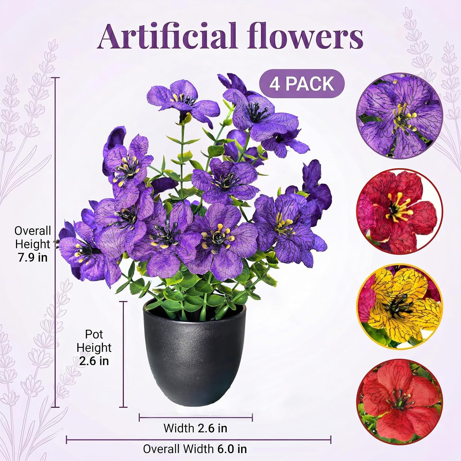 Small Fake Plants 4 Packs Artificial Flowers in Pots Home Decor Fake Flowers Dec
