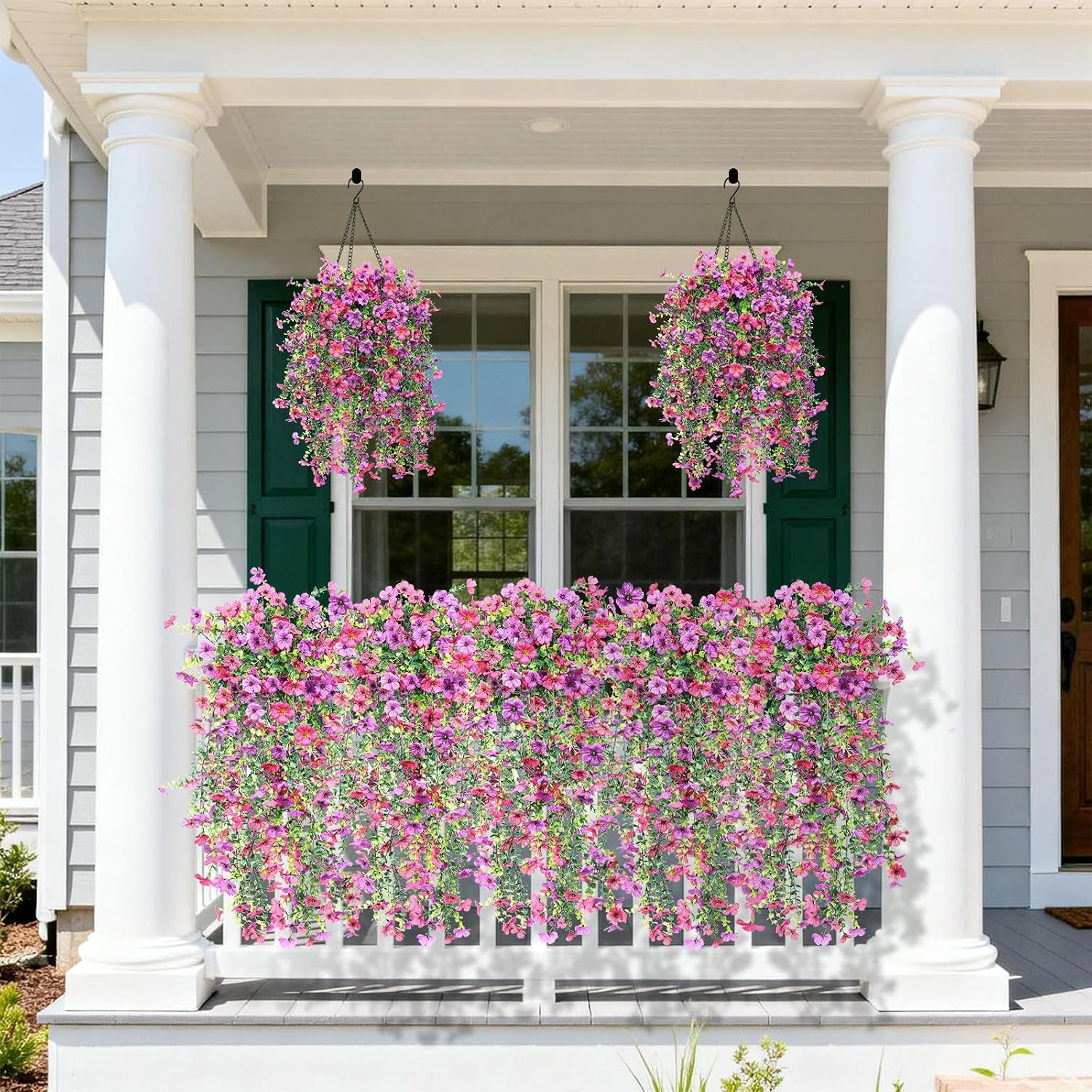 Artificial Hanging Flowers for Outdoors Faux Plants Spring Porch Decor, 2 Pcs