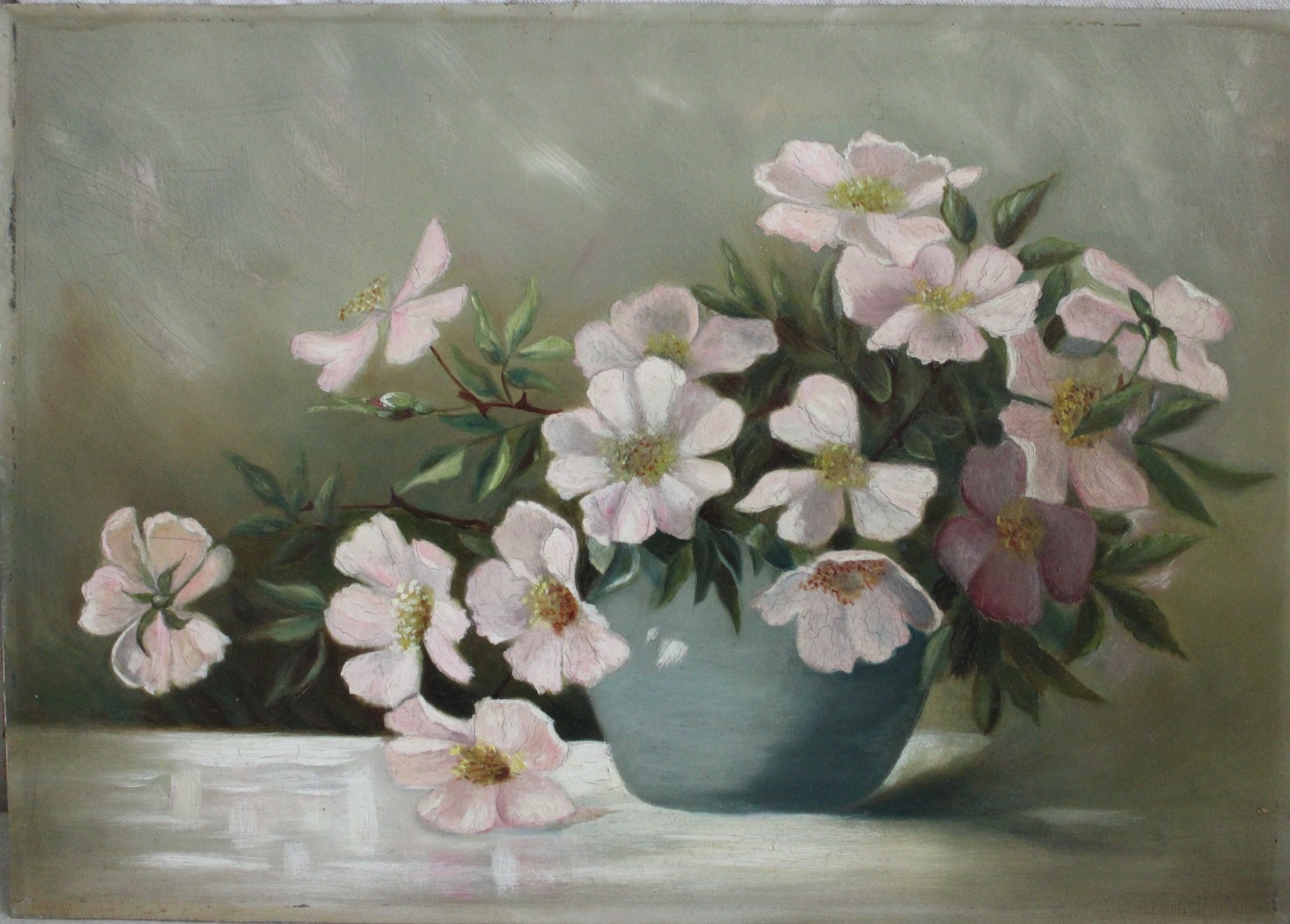 BIG GOLD GILT ORIGINAL OIL PAINTING STILL LIFE FLORAL MID CENTURY SIGNED CANVAS