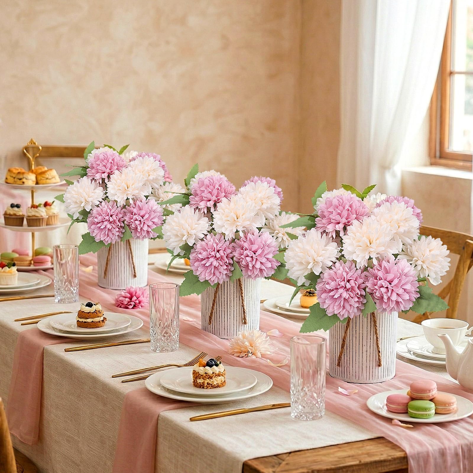 Pre-Made Flower Table Centerpieces, Set of 6 Artificial Silk Chrysanthemum wi…