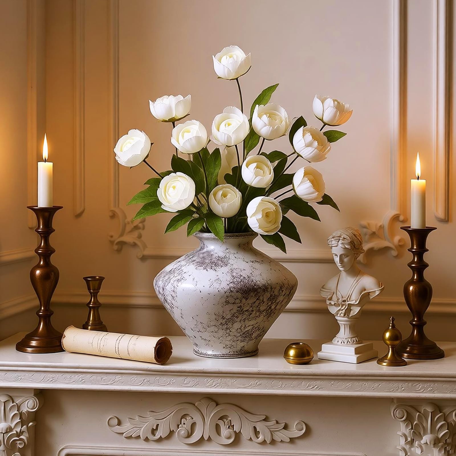 6 Pcs Faux Peonies Artificial Flowers for Vase, 27″ Silk Peonies Faux Peonies…