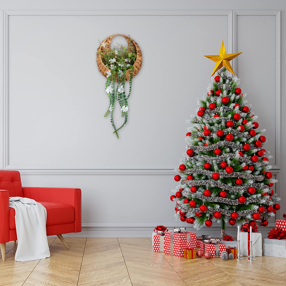 22inch Artificial Handing Plants for Wall Art Decor,Greenery Wall Decorations…