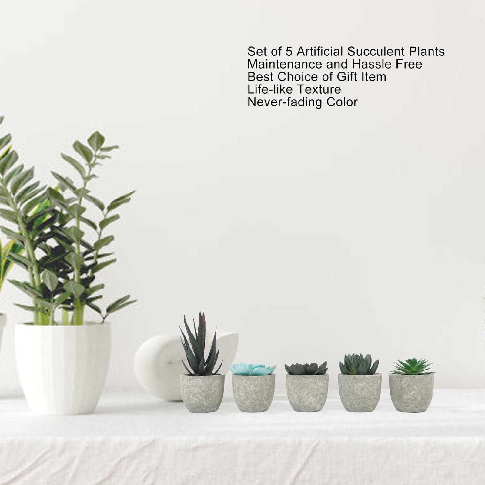 5 PCS Succulents Plants Artificial Mini Fake Pots Assorted Small Faux Decor