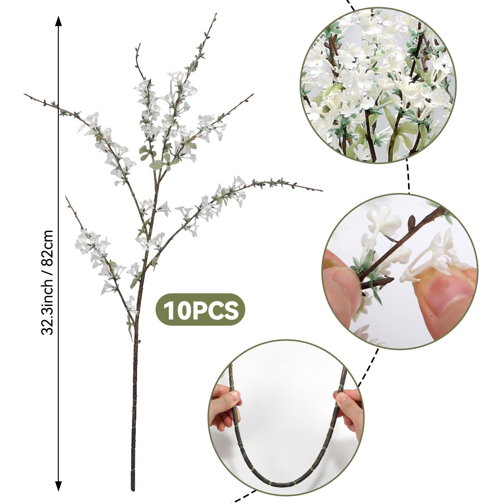 White Flowering Branches 10 Pack, 32 Inch Real Touch Artificial Flower Stems …