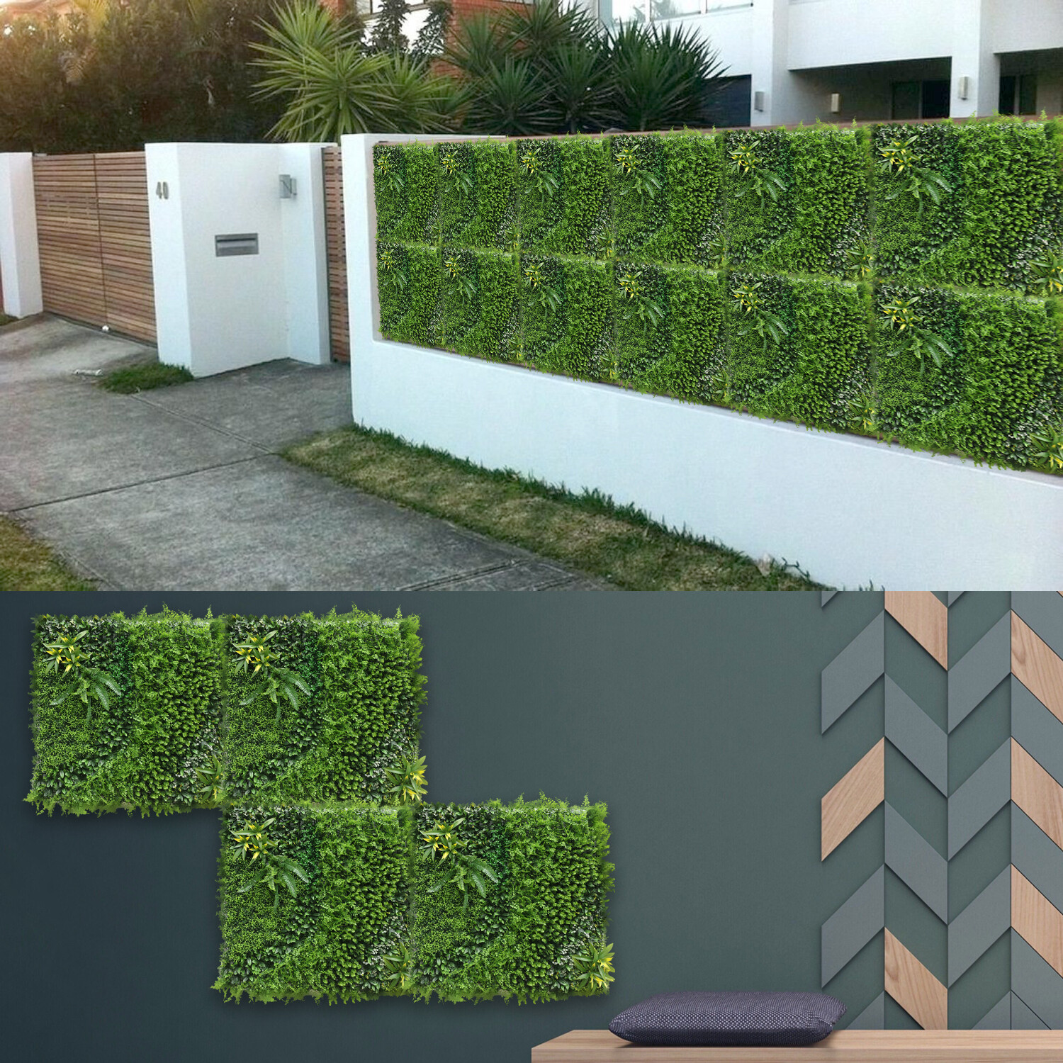 40 Inch 3D Artificial Boxwood Wall Hedge Mat Panels Outdoor Grass Fence Style#3