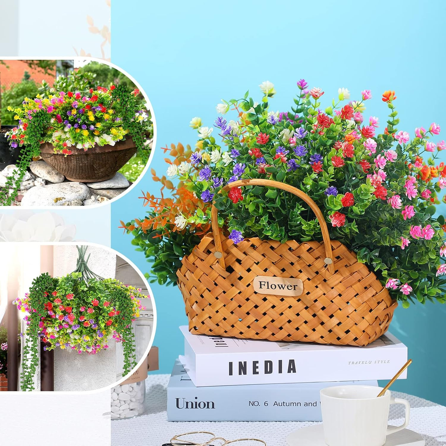 32 Pcs UV Resistant Fake Plants & Flowers for Outdoor Home Decor, 12 Colors