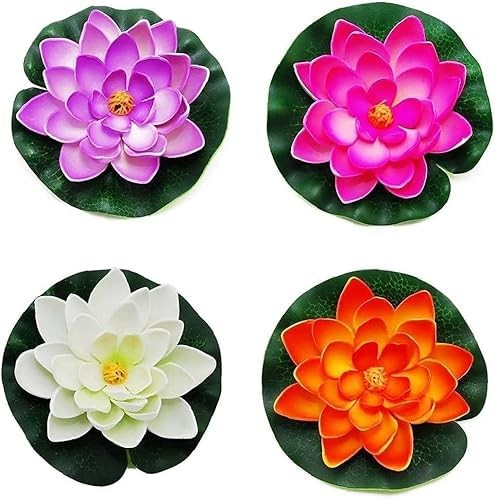 4Pcs Artificial Flowers Water Lily Foam Lotus Flower Pond Decor for Pond Pati…