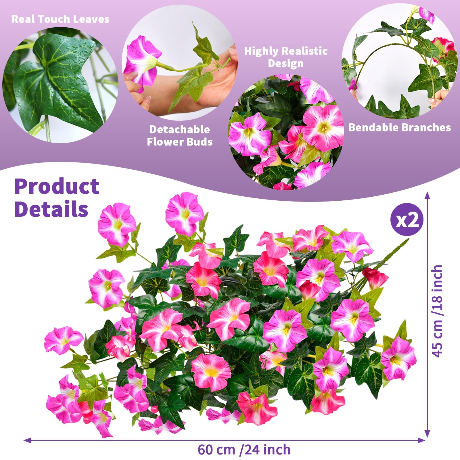 Artificial Flowers for Outdoors, 2 Pack UV Resistant Petunias with Real Touch…