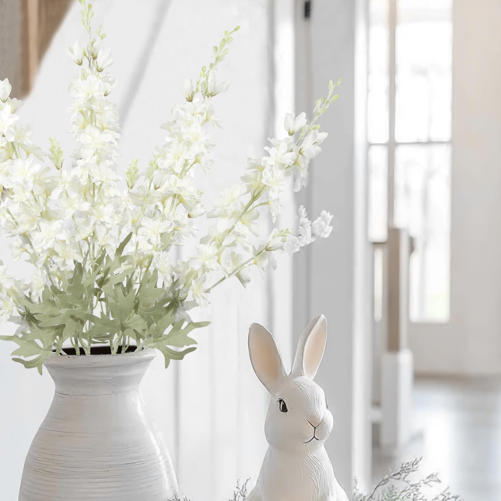 4Pcs White Delphinium Artificial Flowers 33.5″ Silk Flowers Bulk Larkspur Art…