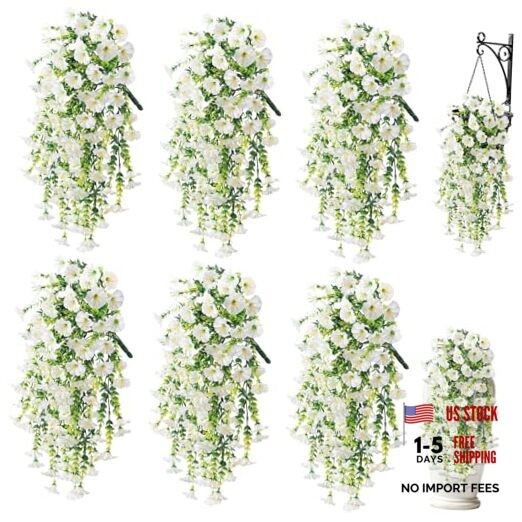 Artificial Flower for Outdoors, 6PCS Fake Artificial Morning Glory White