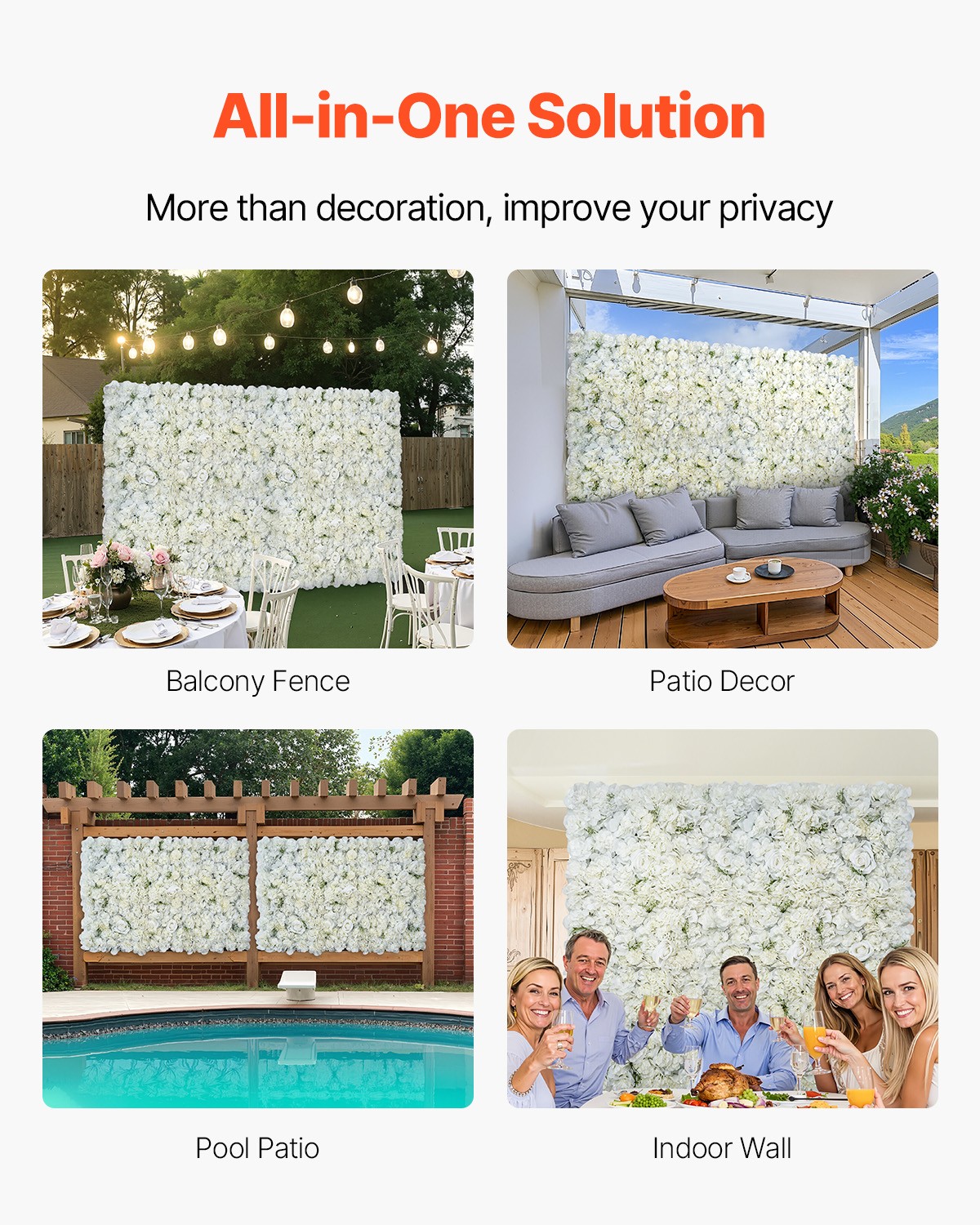 VEVOR 3D Flower Wall Panel 24PCS 15×15 in Artificial Floral Background Wedding