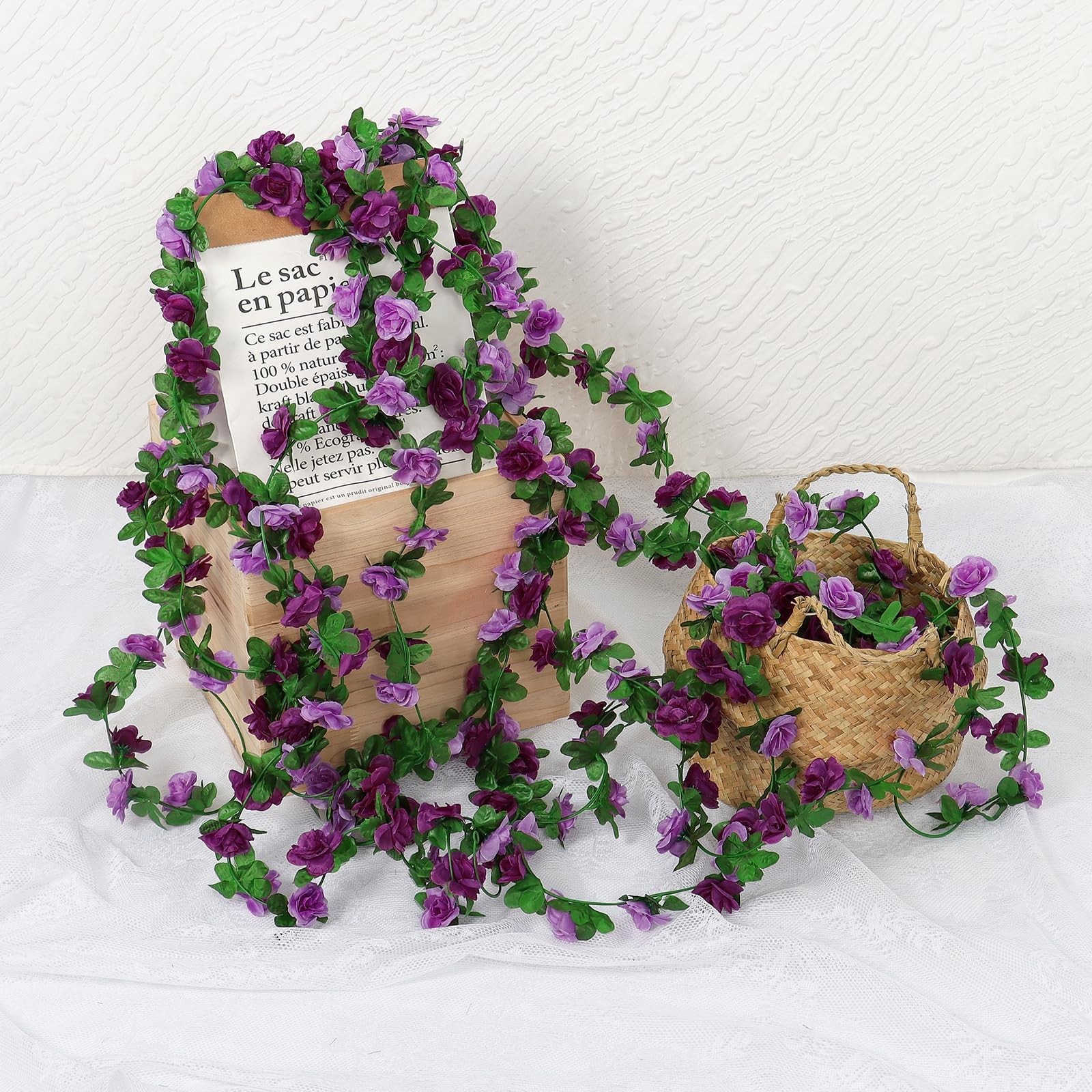 9 Pack 72FT Purple Rose Garland – Silk Flower Vines for Wedding, Home Decor, Bac