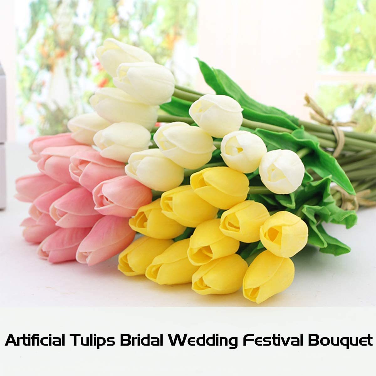 10PCS Artificial Tulips Flowers Real Touch Faux Fake Latex Tulip Wedding Bouquet